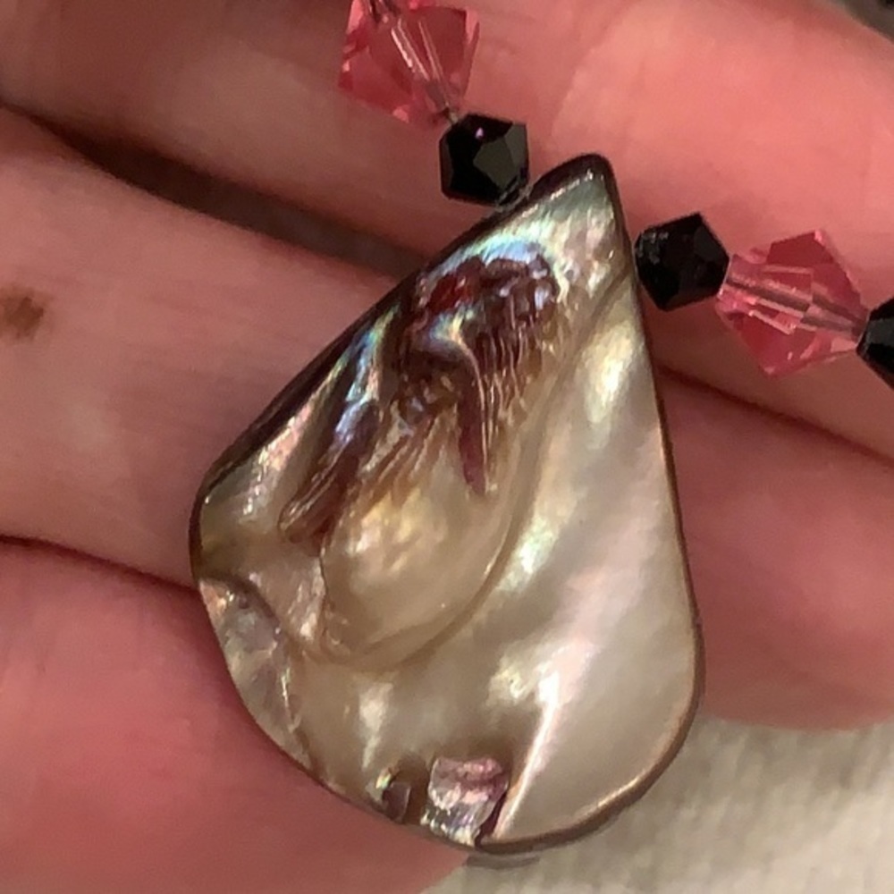 Sterling silver toggle clasp mother of Pearl shell pendant pearl necklace - Picture 8 of 12